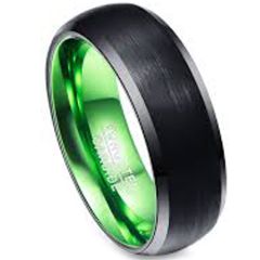 COI Tungsten Carbide Black Green Beveled Edges Ring-TG3386BB