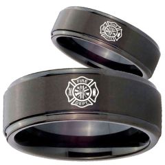 COI Black Tungsten Carbide Firefighter Step Edges Ring-TG1099CC