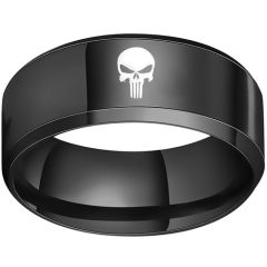 COI Tungsten Carbide Black/Silver Marvel Skull Punisher Ring - TG1261C