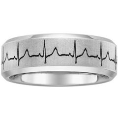 *COI Tungsten Carbide Heartbeat Beveled Edges Ring-TG1355C