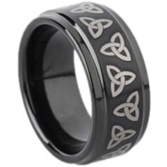 COI Black Tungsten Carbide Triquetra Trinity Knot Ring-TG1673