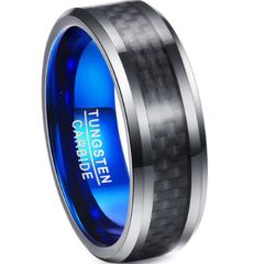 COI Tungsten Carbide Black Blue Ring With Carbon Fiber-TG2031