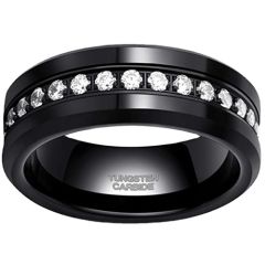 COI Black Tungsten Carbide Ring With Cubic Zirconia-TG2283DD