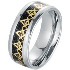 COI Tungsten Carbide Gold Tone Masonic Carbon Fiber Ring-TG2381