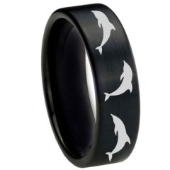 COI Black Tungsten Carbide Dolphin Pipe Cut Flat Ring-TG2754