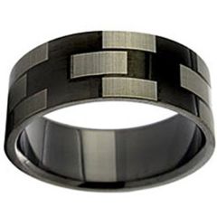 COI Black Tungsten Carbide Checkered Flag Dome Court Ring-TG2924