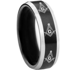 COI Tungsten Carbide Masonic Beveled Edges Ring - TG3000BB