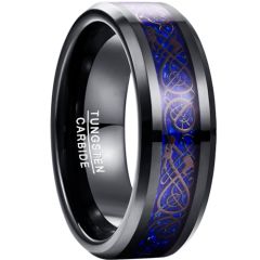 COI Black Blue Tungsten Carbide Dragon Beveled Edges Ring-TG3371