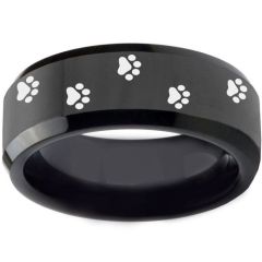 COI Black Tungsten Carbide Paws Print Beveled Edges Ring-TG3550