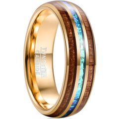 COI Tungsten Carbide Wood and Crushed Opal Dome Court Ring-3566