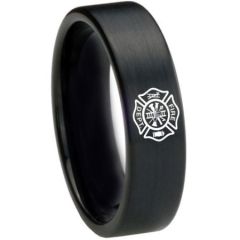 COI Black Tungsten Carbide FireFighter Dome Court Ring-TG3628
