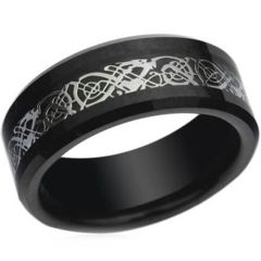 COI Black Tungsten Carbide Dragon Beveled Edges Ring-TG3696