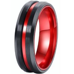 *COI Tungsten Carbide Black Red Center Groove Ring-TG4527AA