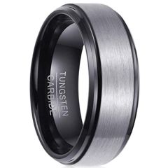 COI Tungsten Carbide Black Silver Step Edges Ring _ TG4653