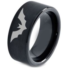 COI Black Tungsten Carbide Bat Pipe Cut Flat Ring - TG4661