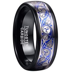 COI Tungsten Carbide Black Blue Silver Dome Court Ring-TG5054