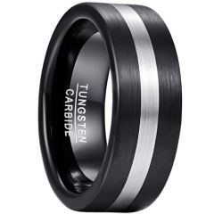 COI Tungsten Carbide Black Silver Pipe Cut Flat Ring-TG5058