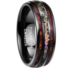 COI Black Tungsten Carbide Wood & Crushed Opal Dome Court Ring-TG5073