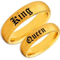 COI Gold Tone Tungsten Carbide King Queen Dome Ring-TG5083