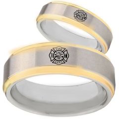 COI Gold Tone Tungsten Carbide FireFighter Step Edge Ring-TG5086