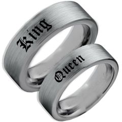 COI Tungsten Carbide King Queen Pipe Cut Flat Ring-TG5095