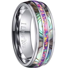 COI Tungsten Carbide Pink Crushed Opal and Abalone Shell Dome Court Ring-TG5133
