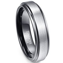 COI Tungsten Carbide Black Silver Step Edges Ring-TG723