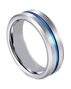 COI Tungsten Carbide Blue Silver Center Groove Ring - TG1306EE