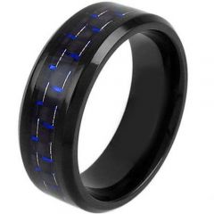 COI Black Tungsten Carbide Ring With Blue Carbon Fiber-TG3791