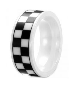 COI White Ceramic Checkered Flag Pipe Cut Flat Ring-TG1296