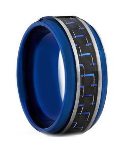 COI Blue Tungsten Carbide Carbon Fiber Step Edges Ring-TG4012