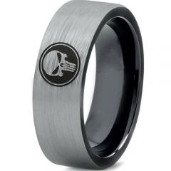 COI Tungsten Carbide Marvel Punisher Pipe Cut Flat Ring-TG1849CC