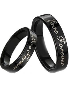 COI Black Tungsten Carbide Love Forever Pipe Cut Flat Ring-TG1904