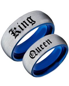 *COI Tungsten Carbide Blue Silver King Queen Ring-TG2095CC