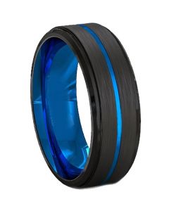 COI Tungsten Carbide Black Blue Center Groove Ring-TG2219C