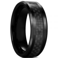 *COI Black Tungsten Carbide Ring With Black Carbon Fiber-TG2289