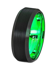 COI Tungsten Carbide Black Green Beveled Edges Ring-TG2566AA