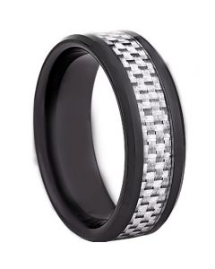 COI Black Tungsten Carbide Ring With White Carbon Fiber-TG2288