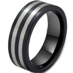 COI Tungsten Carbide Double Lines Pipe Cut Flat Ring-TG2736A