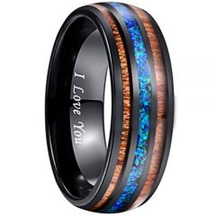 COI Black Tungsten Carbide Blue Crushed Opal and Wood Ring - 2897