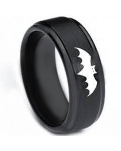 COI Black Tungsten Carbide Batman Step Edges Ring-3264