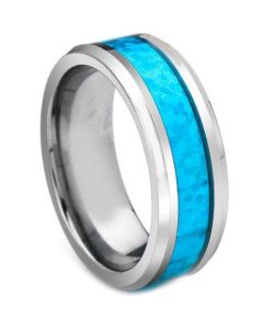 COI Tungsten Carbide Crushed Opal Beveled Edges Ring-TG3336A