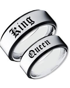 COI Tungsten Carbide Black Silver King Queen Ring-TG3573
