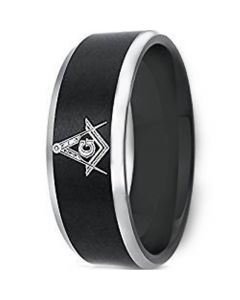 *COI Tungsten Carbide Masonic Beveled Edges Ring - TG3589