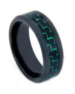 COI Black Tungsten Carbide Ring With Green Carbon Fiber-TG3692