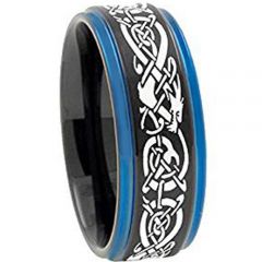 *COI Tungsten Carbide Black Blue Dragon Step Edges Ring-TG3797