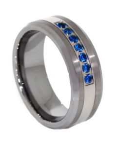*COI Tungsten Carbide Created Sapphire Beveled Edges Ring-3813