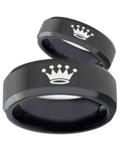 COI Black Tungsten Carbide King Crown Beveled Edges Ring-TG3845B