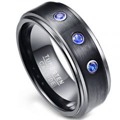 COI Black Tungsten Carbide Ring With Created Sapphire-TG3851