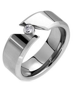 *COI Tungsten Carbide Solitaire Ring With Cubic Zirconia-TG1460A